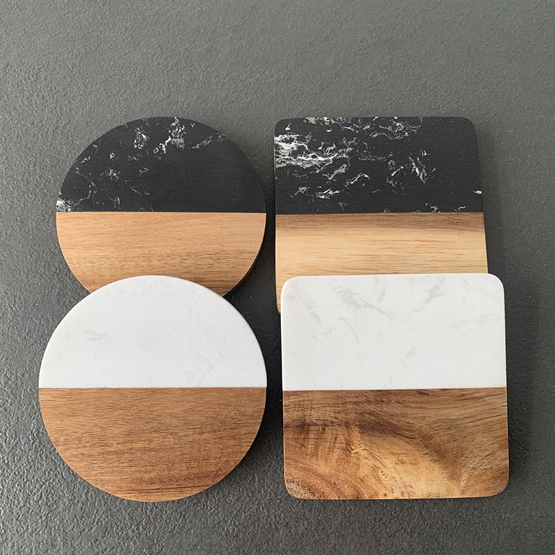 Coaster Sublimation Blank - Marble Coaster Wood Stitching Coaster Coffee