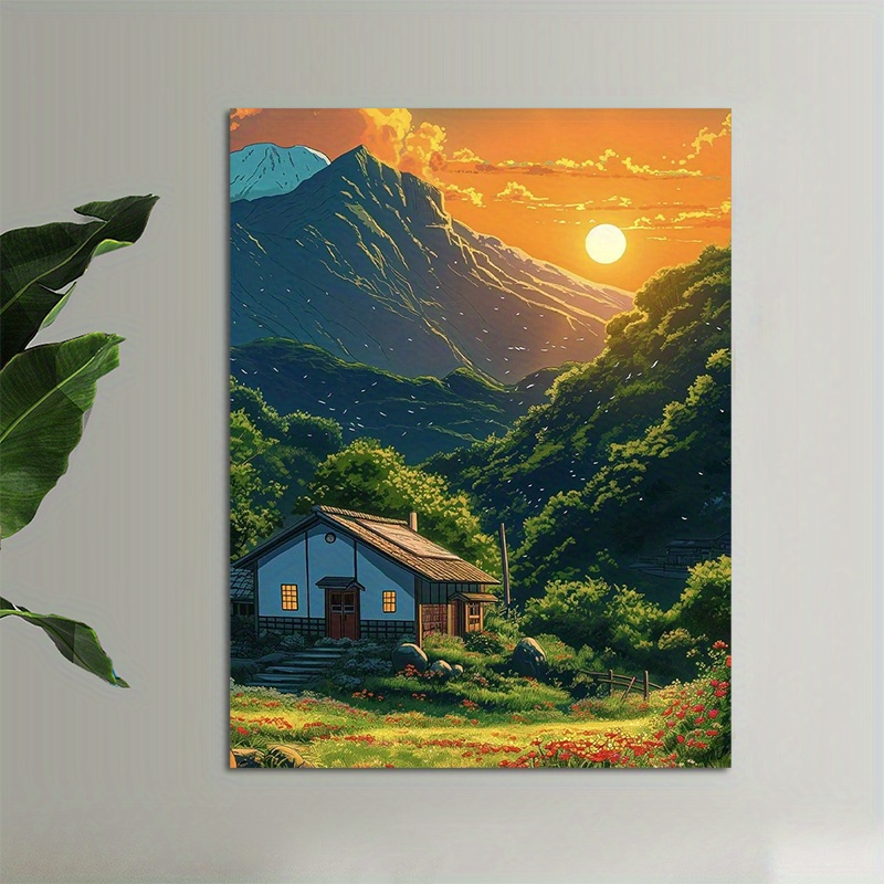 1pc Mountain Cabin Sunset Canv - Canvas Wrap Ready recension och pris